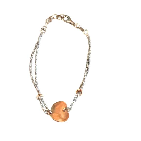 Dyadema 925 Sterling Silver Two Tone Heart Bracelet - Picture 1 of 7